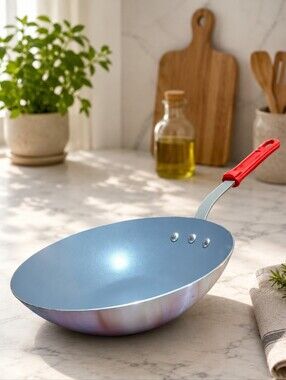 Tivoli Gray Nonstick Wok w/ Frying Pan Red Handle – Lightweight Stir Fry Pan